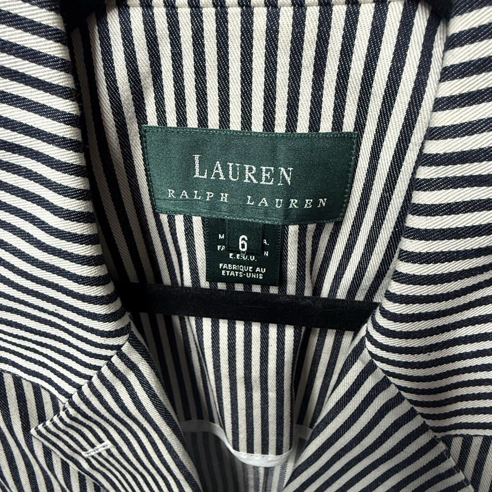 Vintage Lauren Ralph Lauren Women's Blazer Size 6 White Navy Pinstripe Made USA - Picture 3 of 6